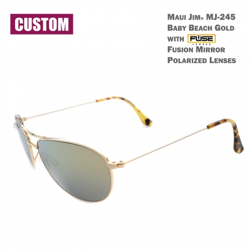 Custom Maui Jim MJ-245 BabyBeach Titanium Polarized Sunglasses 56x18-120 Gold frame / Fuse Fusion Mirror lenses