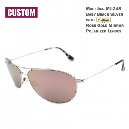 Custom Maui Jim MJ-245 BabyBeach Titanium Polarized Sunglasses 56x18-120 Silver frame / Fuse Rose Gold Mirror lenses