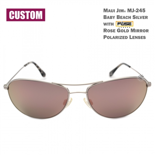 Custom Maui Jim MJ-245 BabyBeach Titanium Polarized Sunglasses 56x18-120 Silver frame / Fuse Rose Gold Mirror lenses