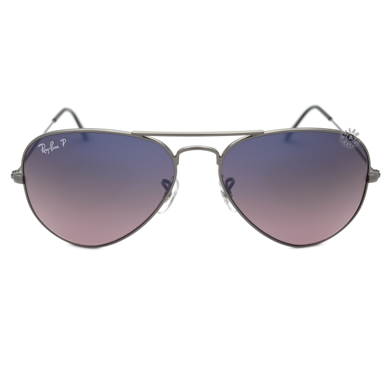 Ray-Ban RB3025 004/77 Aviator Polarized Sunglasses 55x14-135 Gunmetal / Crystal Polar Blue-Pink Gradient